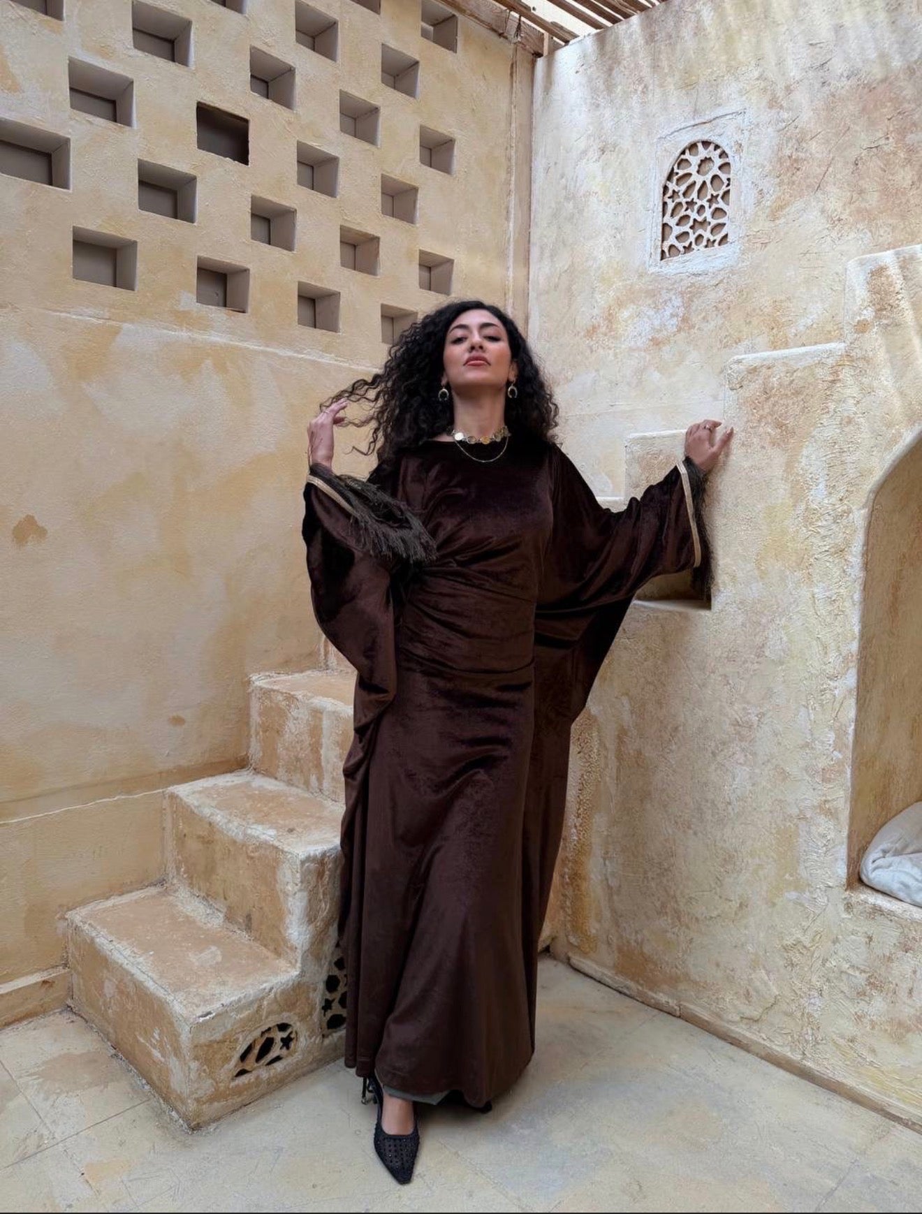 Velvet Golden Fringe Abaya