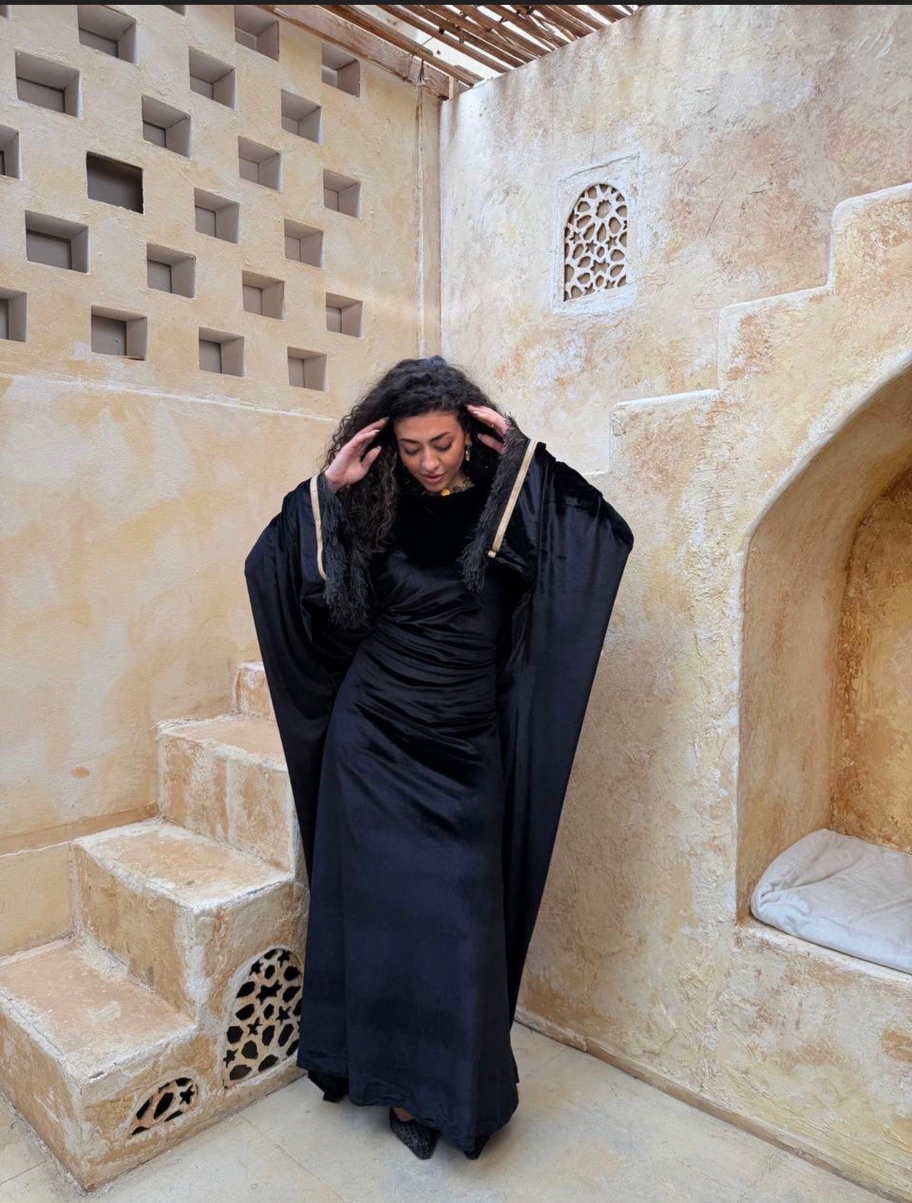 Velvet Golden Fringe Abaya