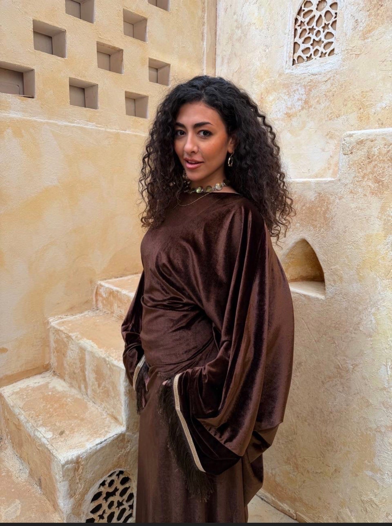 Velvet Golden Fringe Abaya