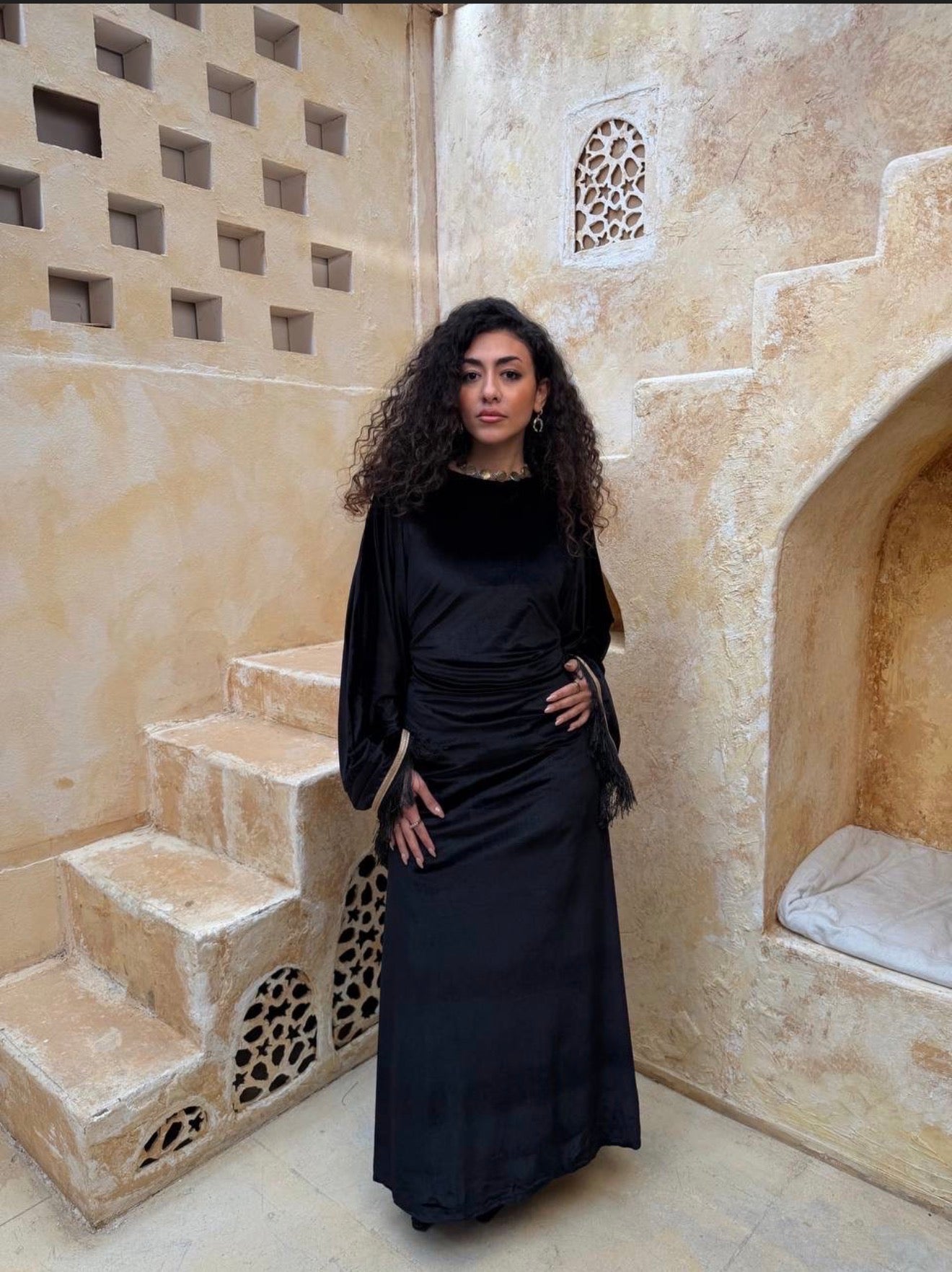 Velvet Golden Fringe Abaya